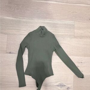 Lulu's Olive Ribbed Mock Neck Long Sleeve Bodysuit